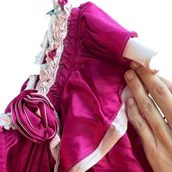 Vintage Gunne‎ Sax Burgundy Satin Pink Lace Short Puff Sleeve Maxi Dress No Size - Picture 7 of 16